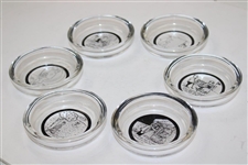 Six (6) Small Golf Themed Glass Ashtrays with Golf Cartoons 