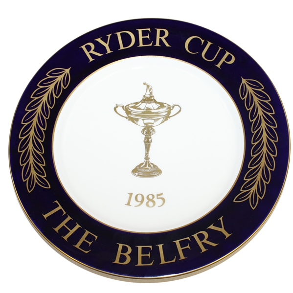 1985 The Ryder Cup at The Belfry Ltd Ed Aynlsey Wall Blue with Gold Trophy Porcelain Plate