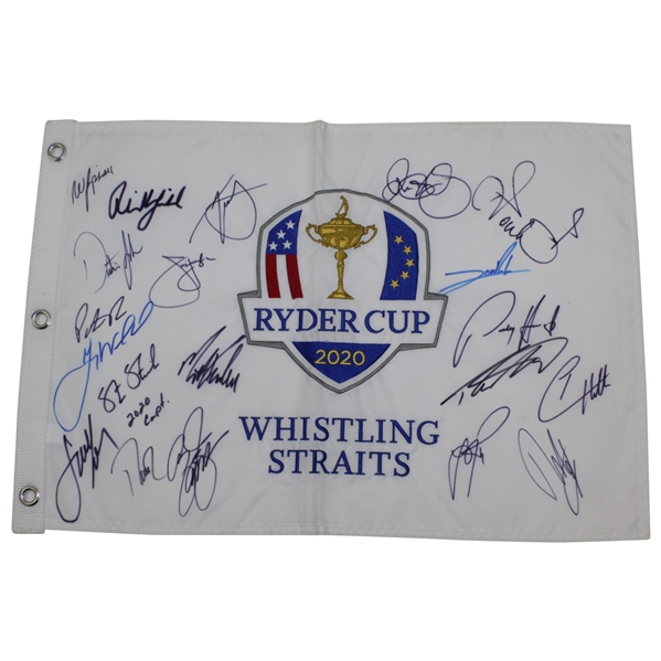 2020 Ryder Cup Flag Signed By Dustin Johnson, Rory McIlroy, Captain Steve Stricker, & 16 More JSA ALOA