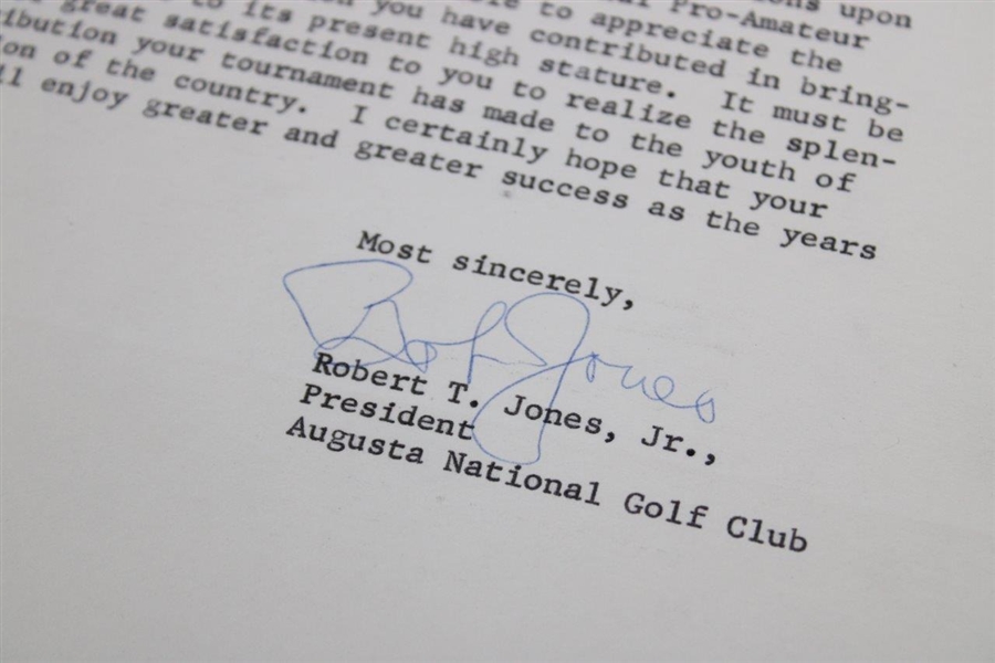 Bobby Jones Signed 1957 Letter to Larry Crosby on Augusta National Letterhead JSA ALOA