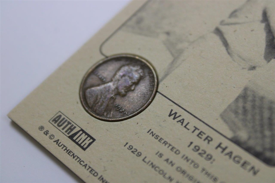 Walter Hagen 1929 Authenticated Ink Lincoln Wheat Penny Card