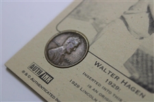 Walter Hagen 1929 Authenticated Ink Lincoln Wheat Penny Card