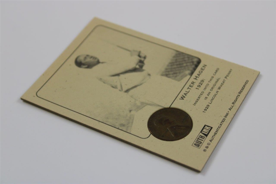Walter Hagen 1929 Authenticated Ink Lincoln Wheat Penny Card
