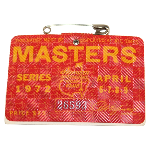1972 Masters Tournament SERIES Badge #26593 - Jack Nicklaus Winner
