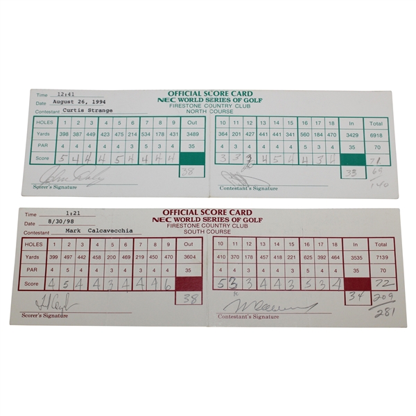 Strange/Couples/Daly & Calcavecchia Signed 1994 & 1998 Match Used NEC Scorecards