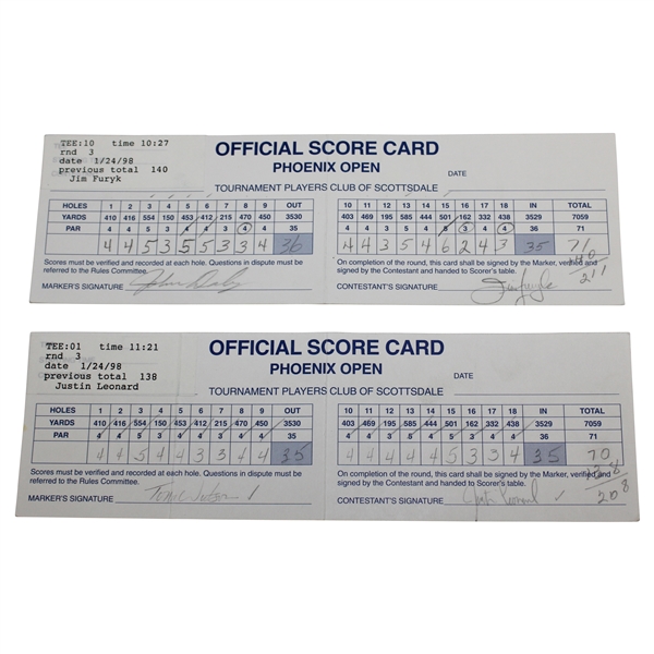 Watson/Furyk/Daly & Leonard Signed 1998 Match Used Official Phoenix Open Scorecards