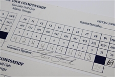 Mickelson/Watson/Stricker/O'Meara/Lehman/Mayfair Signed 1998 Match Used Tour Championship Scorecards