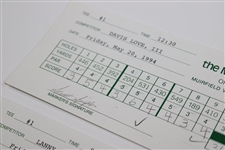 Sutton/Els/Love III/Simpson/Wadkins/Crenshaw Signed 1994 Match Used Memorial Tournament Scorecards