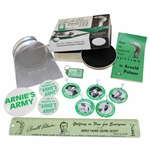 Lot of Arnold Palmer Arnies Army Badges, Ruler, Keychain & Putting Cup