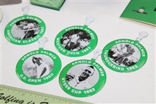 Lot of Arnold Palmer Arnie's Army Badges, Ruler, Keychain & Putting Cup