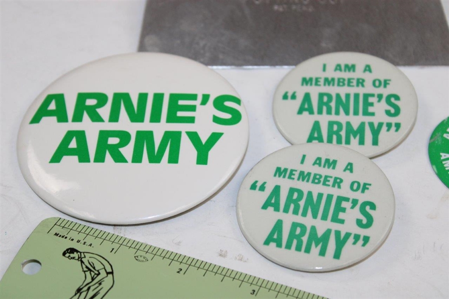 Lot of Arnold Palmer Arnie's Army Badges, Ruler, Keychain & Putting Cup