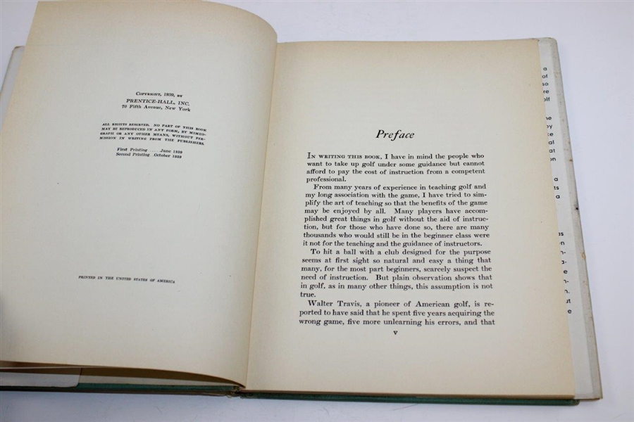 1939 'How To Play Golf' 2nd Edition Book by Ben Thompson Signed By Author