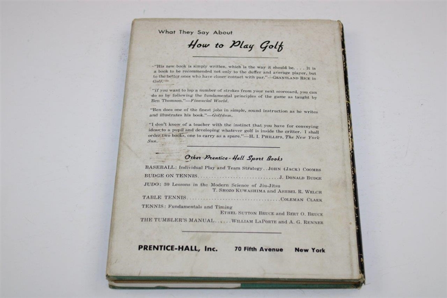 1939 'How To Play Golf' 2nd Edition Book by Ben Thompson Signed By Author