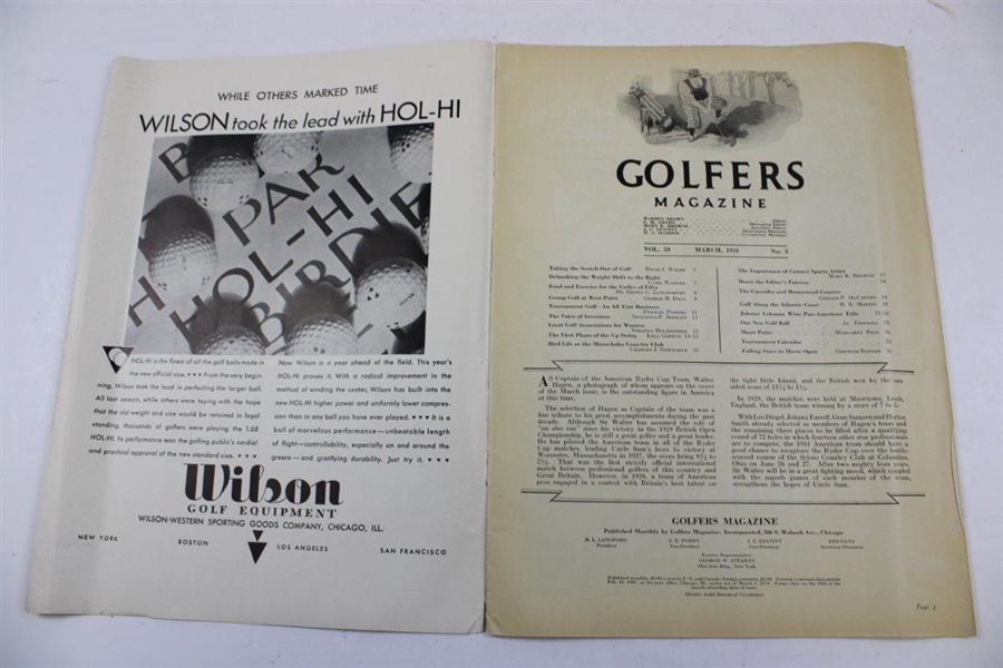 1931 Golfers Magazine Issue w/Walter Hagen on the Cover - March