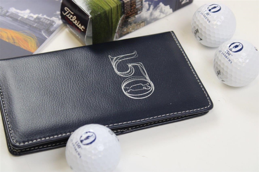 150th OPEN at St. Andrews Scorecard Holder, Yardage Book, Sleeve & 6 Logo Golf Balls