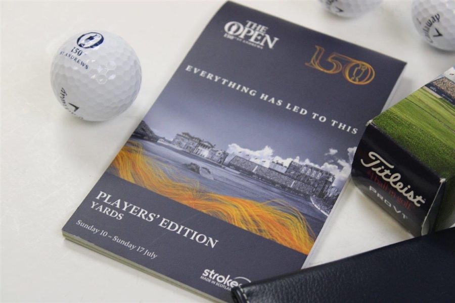 150th OPEN at St. Andrews Scorecard Holder, Yardage Book, Sleeve & 6 Logo Golf Balls