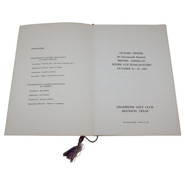 British & American Teams Signed 1967 The Ryder Cup at Champions GC Victory Dinner Menu JSA ALOA