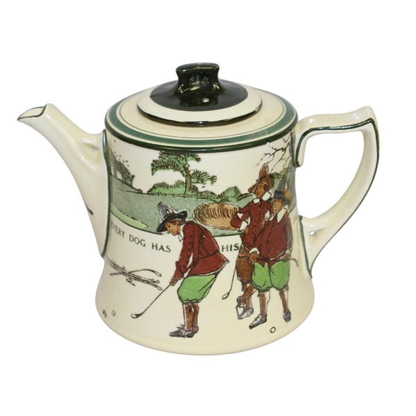 1920s Royal Doulton Golf Themed Teapot with Lid - R. Wayne Perkins Collection
