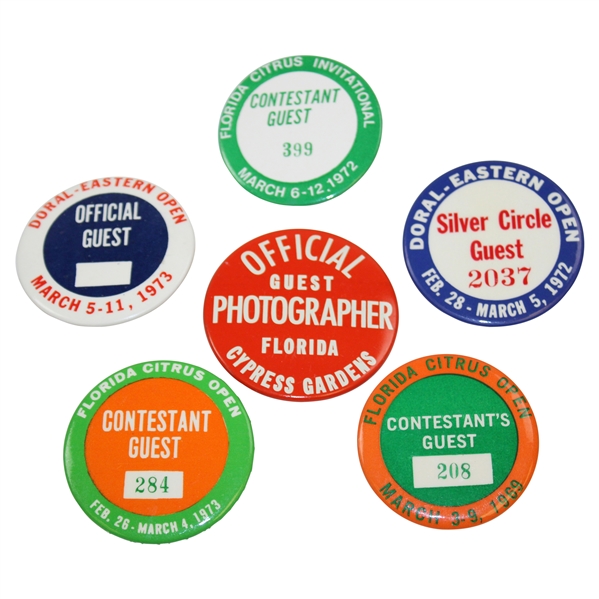 Sam Sneads Florida Citrus Open & Doral Eastern Open Badges - 1969, 1972 & 1973
