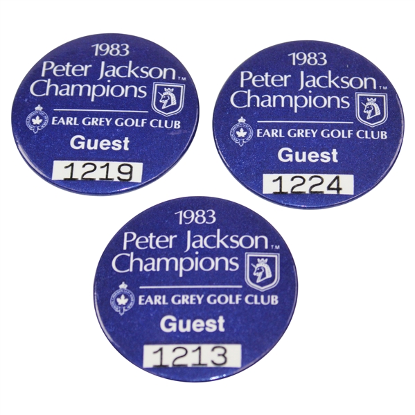 Sam Sneads 1983 Peter Jackson Champions at Earl Grey Golf Club Guest Badges