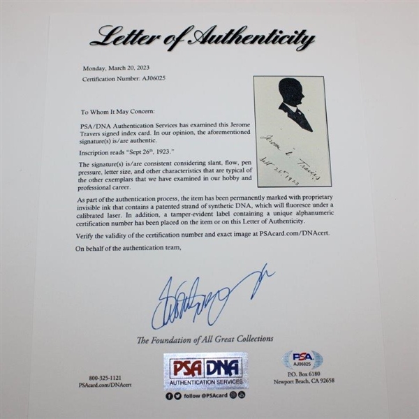 Jerome Travers Signed Cut with Photo Display - Framed PSA/DNA FULL Letter #AJ06025