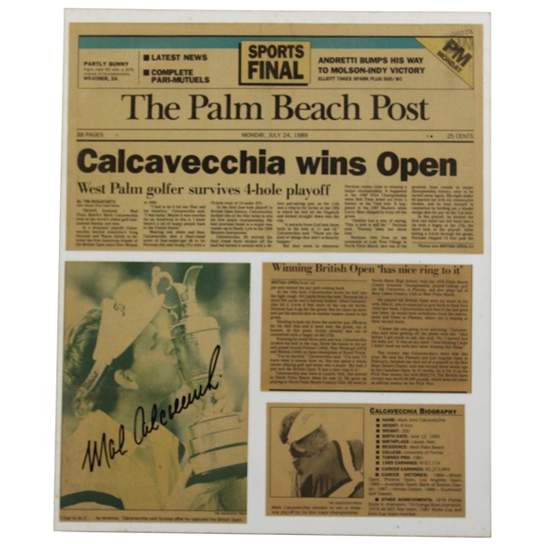 Mark Calcavecchia Signed News Article Wins Open JSA ALOA