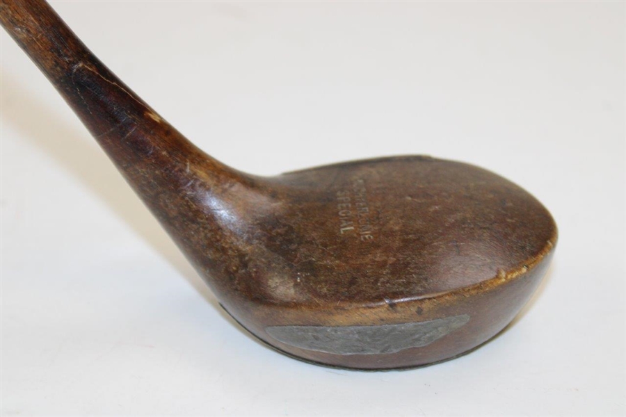 Vintage Auchterlonie Special Leather Face Wood Brassie with Shaft Stamp