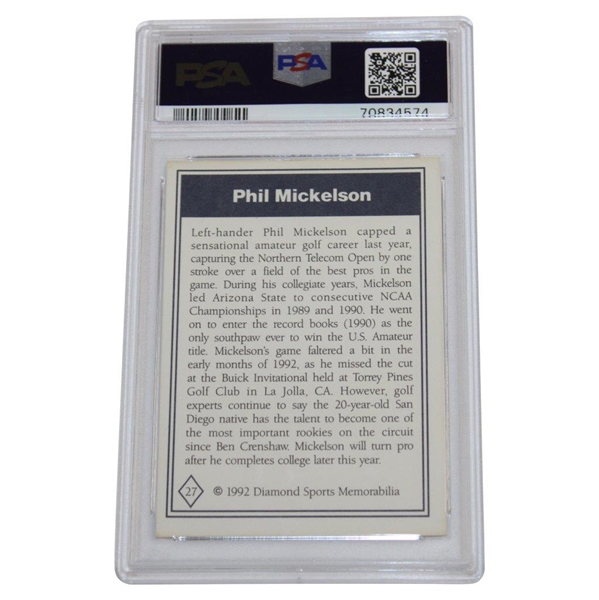 1992 Diamond Sports Memorabilia Hand Cut Phil Mickelson Card #27 PSA NM 7 #70834574