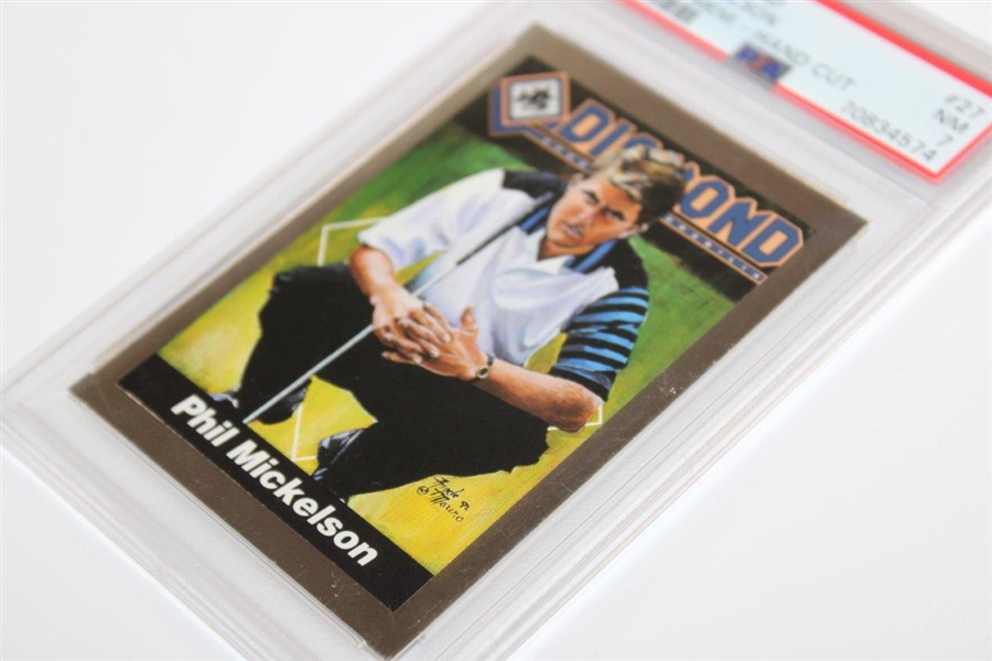 1992 Diamond Sports Memorabilia Hand Cut Phil Mickelson Card #27 PSA NM 7 #70834574