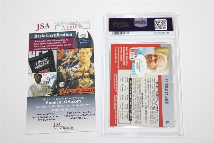 Arnold Palmer Signed 1990 Senior PGA Tour Pro-Set Card #80 PSA NM 7 #70693619
