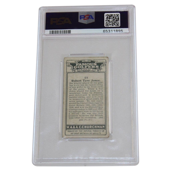 1927 WA & AC Churchman Bobby Jones Famous Golfers Card #28 PSA FR 1.5 #65311895