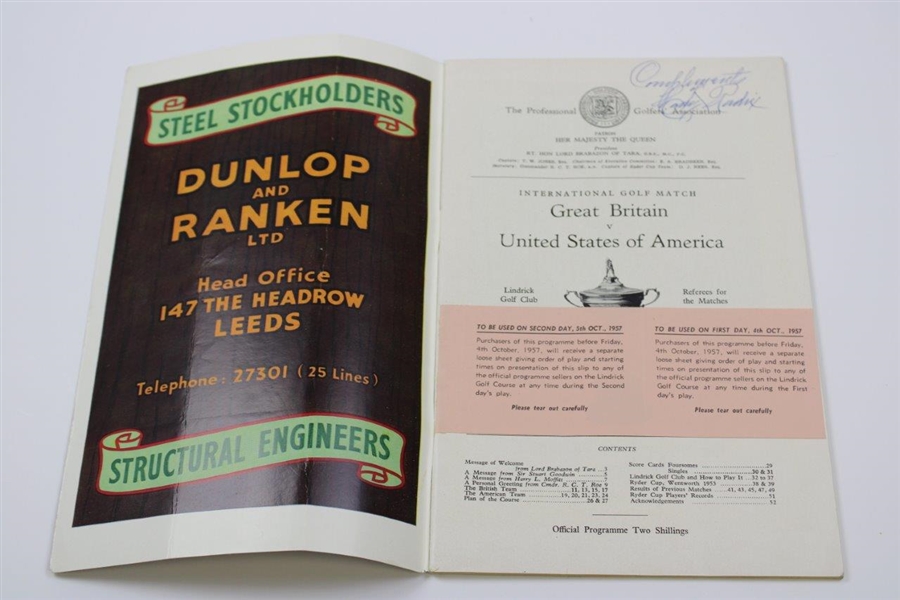 1957 Ryder Cup at Lindrick Country Club official Program - GB 7 1/2-4 1/2