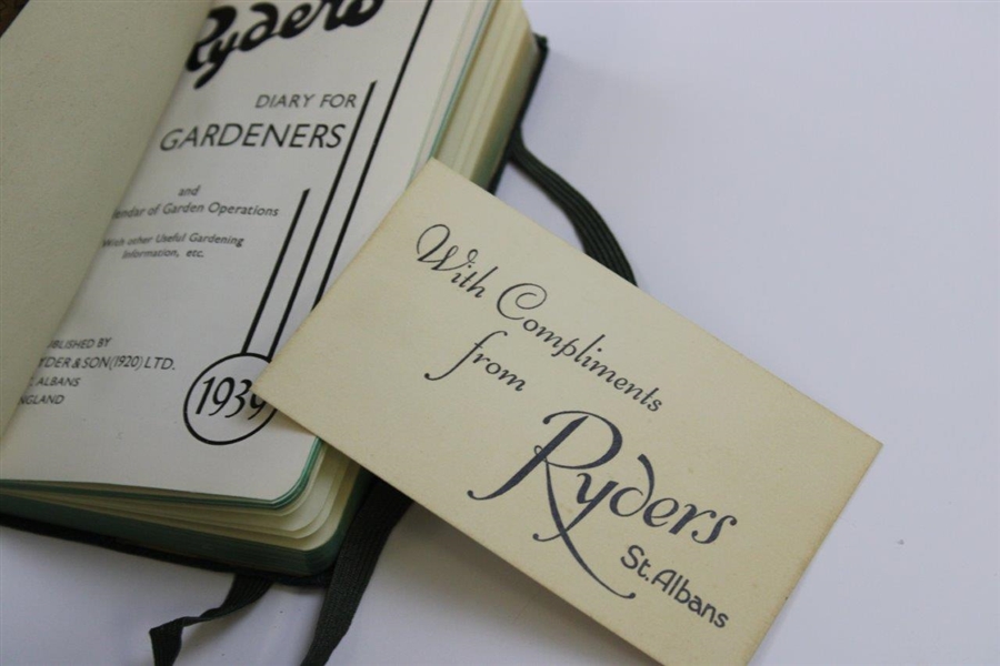 1939 Samuel Ryder And Son Diary For Gardeners With Compliments Card