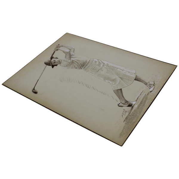 Original 1938 Helen Lengfield Post Swing Chalk On Board Drawing by A.D. Mills