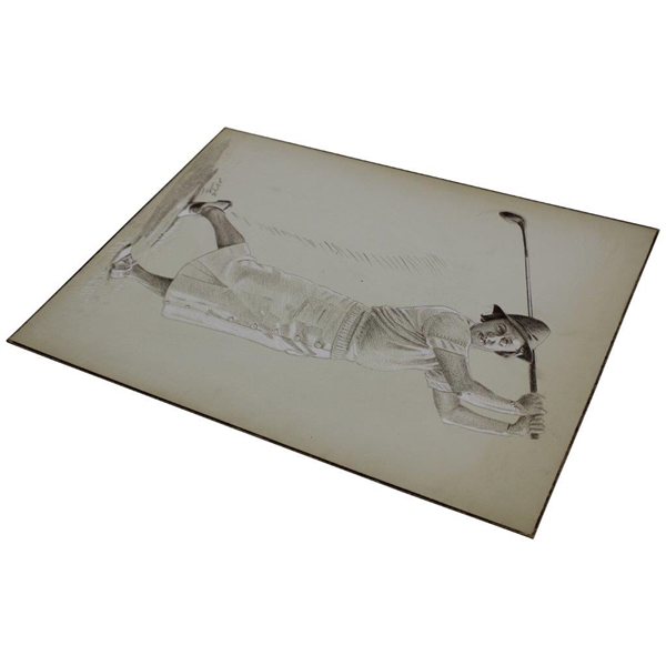 Original 1938 Helen Lengfield Post Swing Chalk On Board Drawing by A.D. Mills