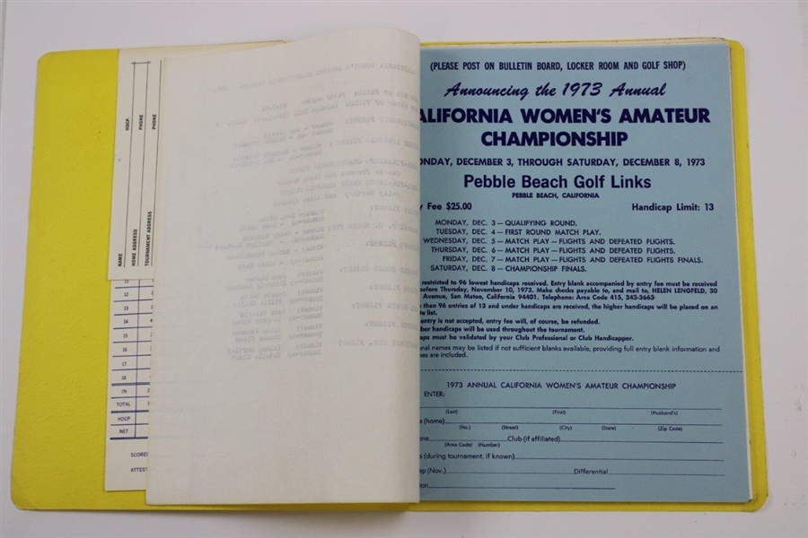Helen Lengfeld's 1973 California Women's Amateur Championship At Pebble Beach Press Kit w/ Handwritten Notes