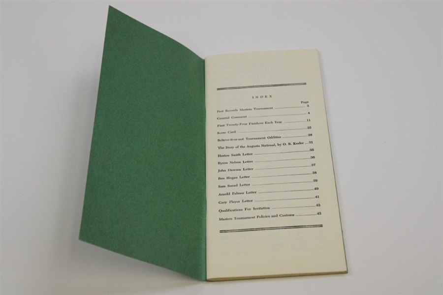 Records Of The Masters Tournament Booklet 1934-1963