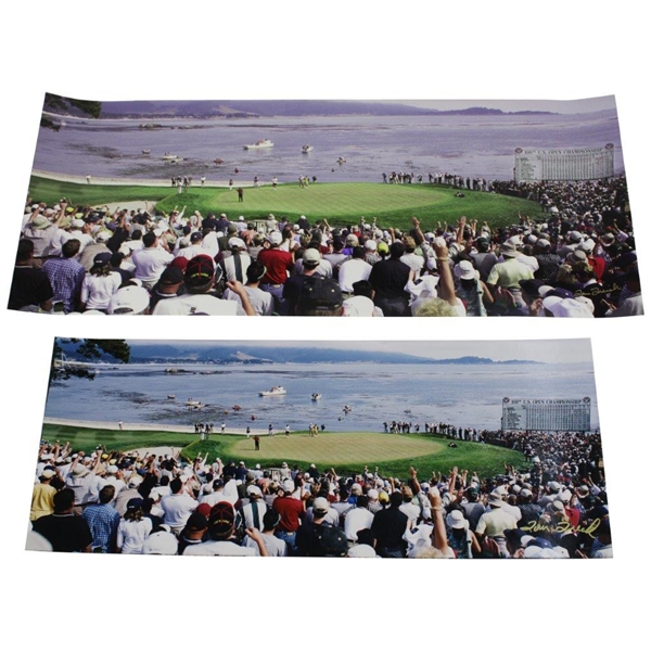 Tiger Woods 2000 US Open at Pebble Beach Victory Fist Pump Panoramic Original Photo, Negative & Rights From Tom Treick