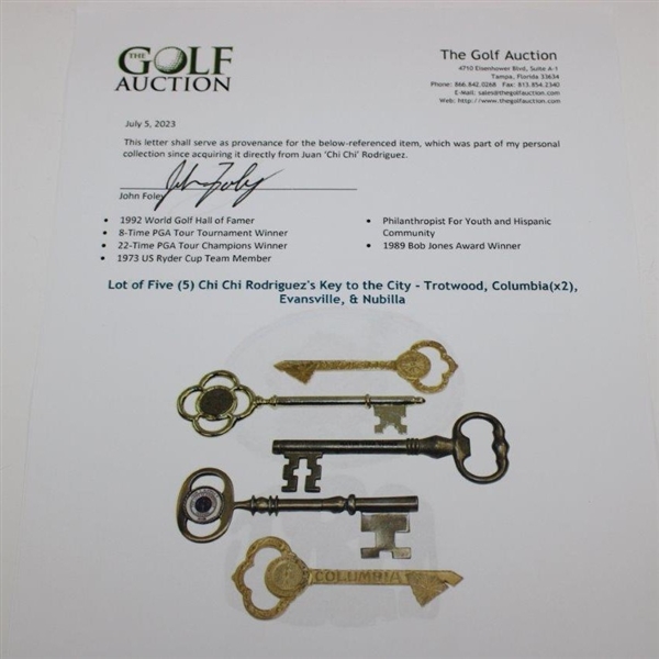 Lot of Five (5) Chi Chi Rodriguez's Key to the City - Trotwood, Columbia(x2), Evansville, & Nubilla