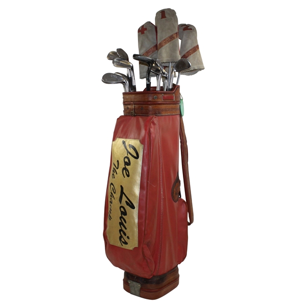Joe Louis' Personal Irons, Putter & Woods w/Bag Tags in 'The Champ' Wilson Golf Bag c.1952