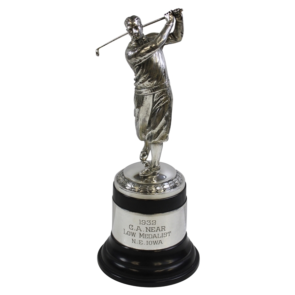 Large 1932 N.E. Iowa Figural Low Medalist Golf Trophy Won by C.A. Near