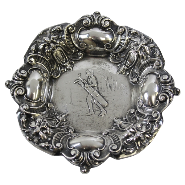 Art Noveau Style Golfer with Bag/Clubs Sterling Silver Dish/Ash Tray