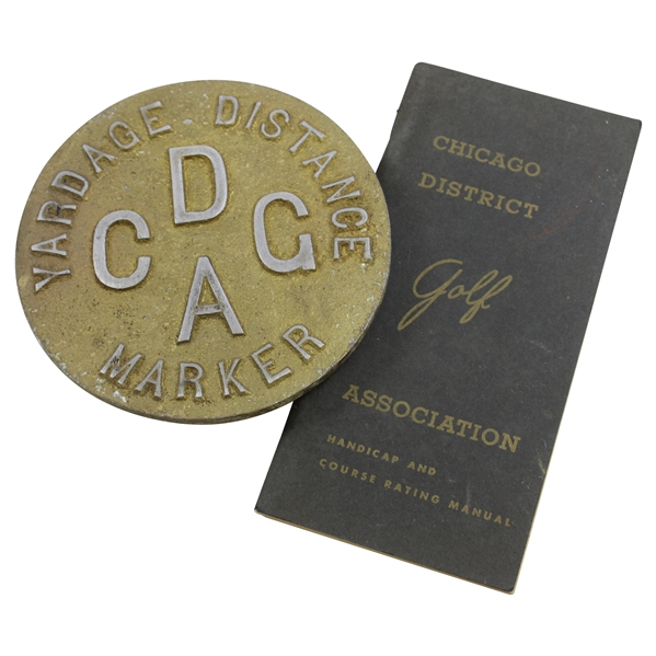 Chicago District Golf Assoc. (CDGA) Aluminum Ydg Distance Marker & CDGA 1953 Handicap/Course Rating Manual