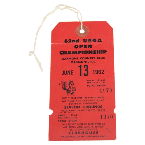 1962 US Open at Oakmont CC Wednesday Ticket #1970 - Nicklaus First Major Win