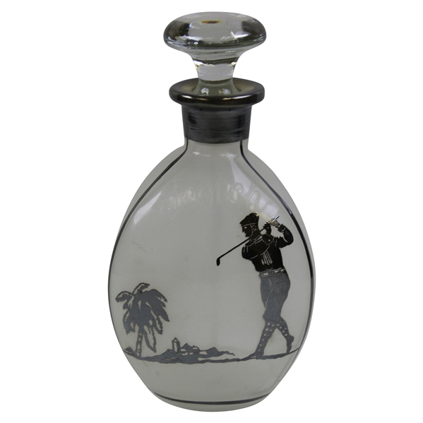 Vintage Silver Overlay Pinch Style Scotch Decanter with Post-Swing Golfer