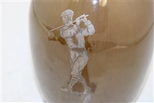 Antique Whiskey Jug Music Box With Sport Illustrations