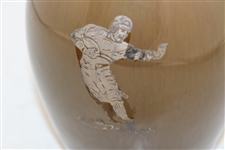 Antique Whiskey Jug Music Box With Sport Illustrations