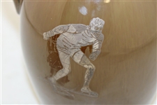 Antique Whiskey Jug Music Box With Sport Illustrations