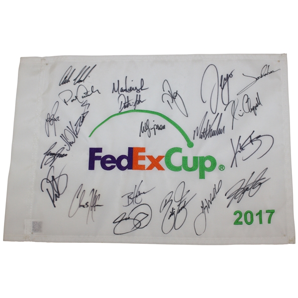 Rahm, Fowler, DJ, Hideki & 17 More Signed 2017 FedEx Cup Embroidered Flag JSA ALOA
