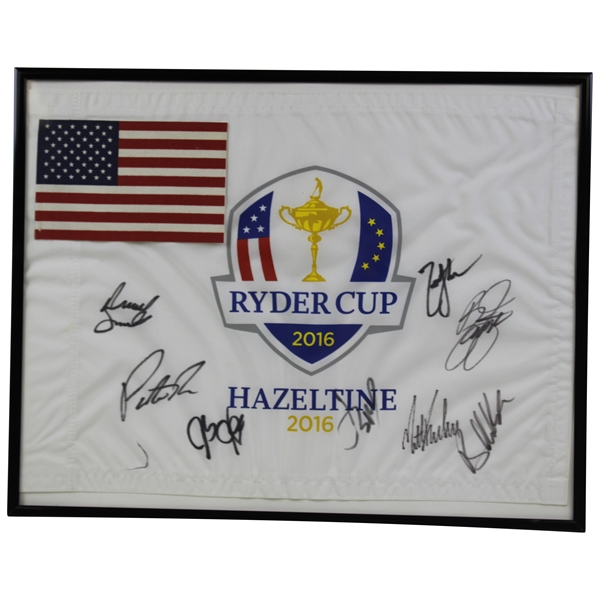 Koepka, Spieth, Fowler & 5 More Signed 2016 Ryder Cup at Hazeltine Flag Display - Framed JSA ALOA